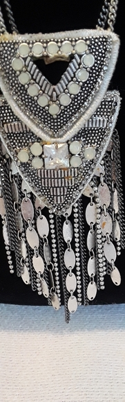 Stella & Dot Chiara Necklace Leather Backed Pendant w/Neutral Sparkle - Picture 6 of 12